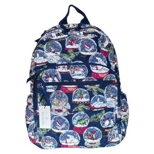 Vera Bradley Campus Travel Laptop Backpack Holiday Christmas Snow Globes LRG Bag